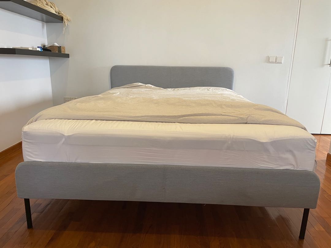 ikea queen bed slattum frame with hyllestad mattress furniture home living furniture bed frames mattresses on carousell