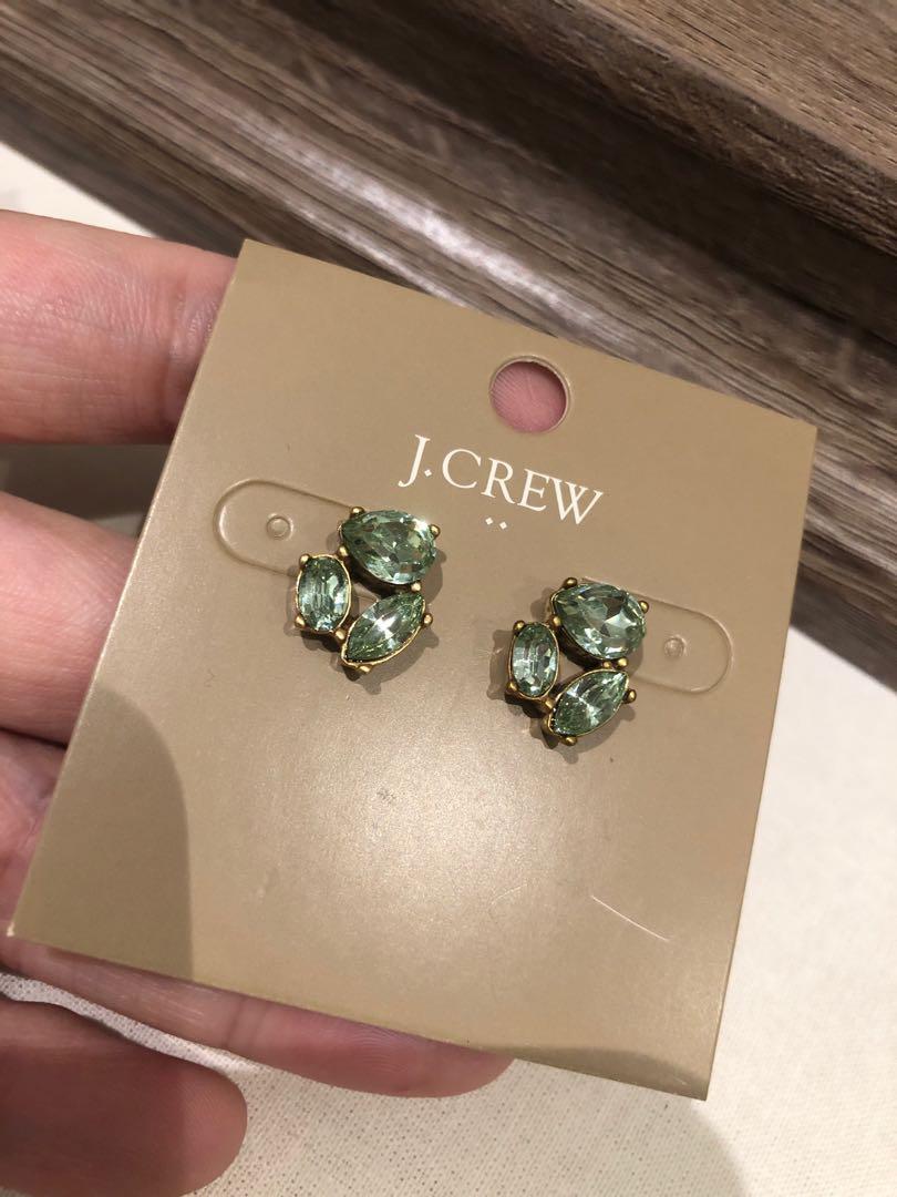 J Crew Rhinestone Stud Earrings Green