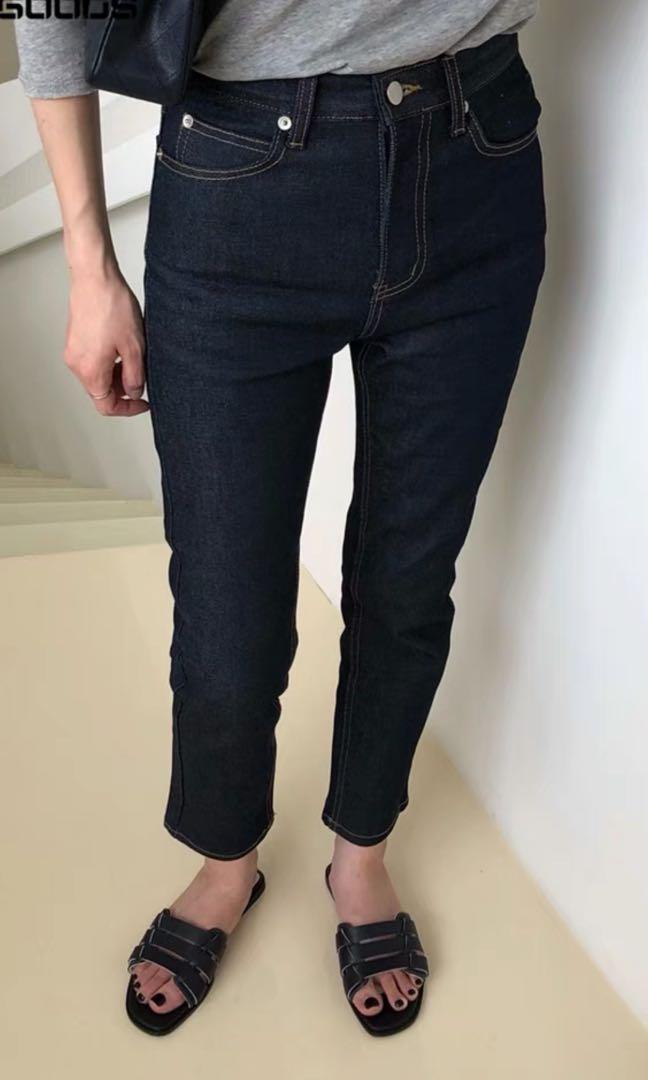 korean fashion plat base dark denim jeans, Women's Fashion, Bottoms