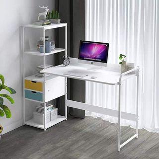 Multi-Purpose Desk Table Home Office Desk Table Computer and Laptop Table Writing Table Study Table with Open Storage, H type Shelf Bookshelf and Drawer