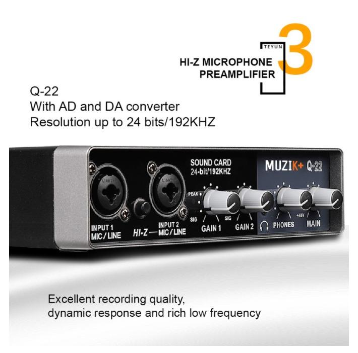 Muzik+ Q22 Sound Card + Audio Mixer Premium Sound Card Professional Hi