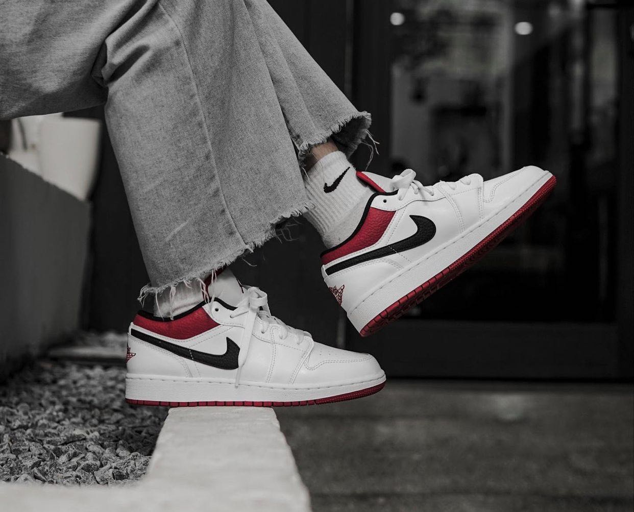 Nike Air Jordan 1 Low White University Red Black Men S Fashion Footwear Sneakers On Carousell