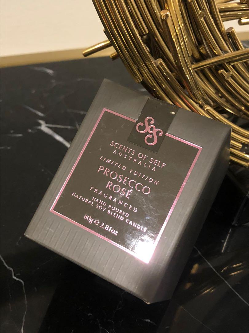 SCENTS OF SELF AUSTRALIA - PROSECCO ROSE SOY CANDLE | LIMITED EDITION 80G (Category: Fragrance) located in Sydney. Submitted by sydneyfashionbabe (Listing ID 1093611576, Image 1). Description: SCENTS OF SELF AUSTRALIA - PROSECCO ROSE SOY CANDLE | LIMITED EDITION 80G This exquisitely fragranced natural soy blend candle infuses any room with its engaging aroma that lasts for hours. The embossed pink metal lid doubles as a protective coaster for fur
