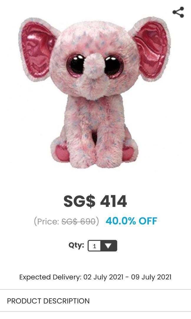 TY Beanie Boos RARE Ellie pink speckled elephant plush Justice exclusive collectable