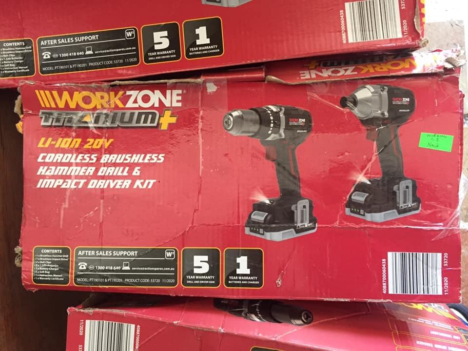 Workzone 20V Cordless Brushless Hammer Drill & Impact Driver Kit