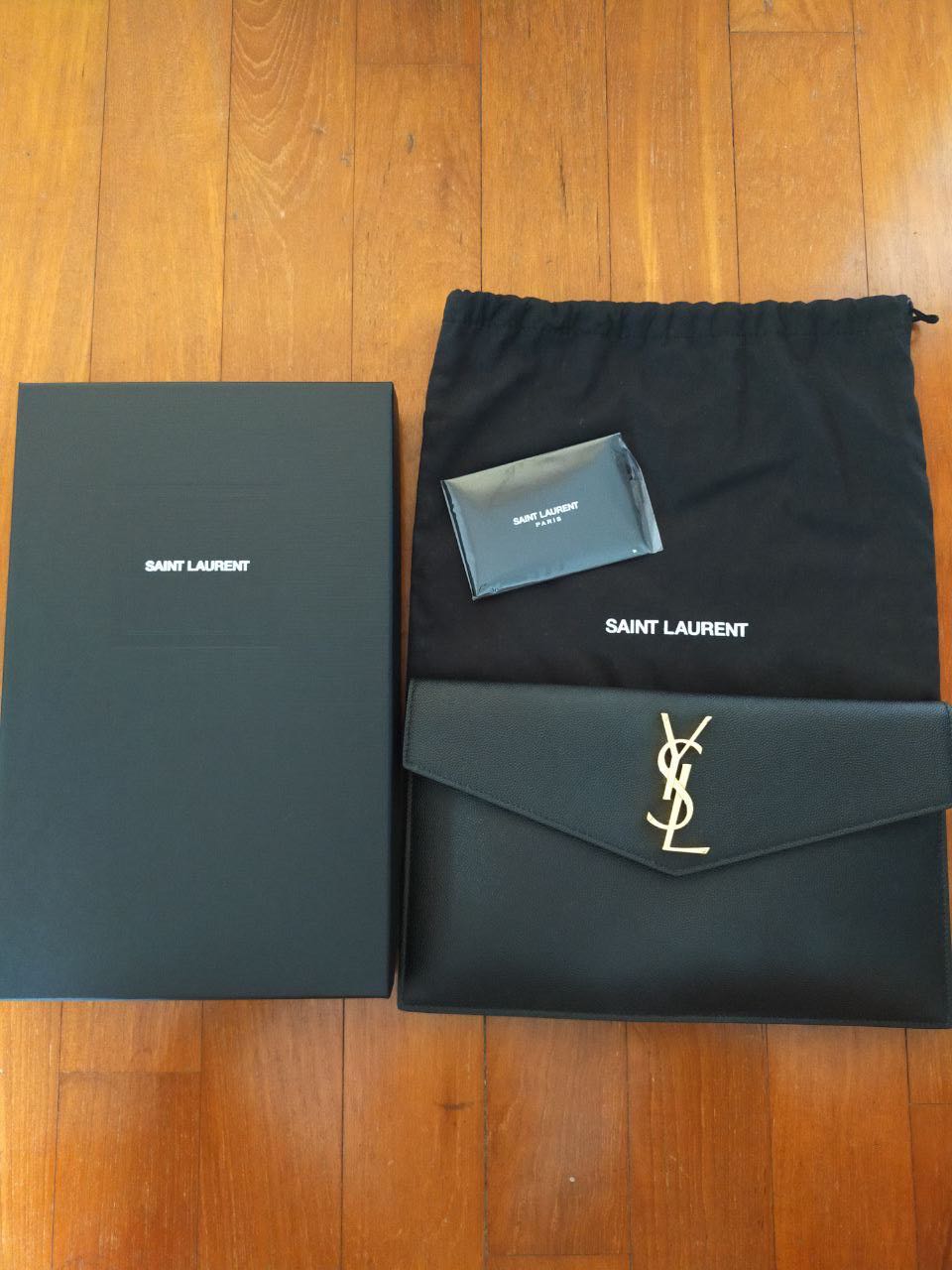 Saint Laurent Uptown YSL Pouch Wallet In Grain De Poudre Embossed Leather