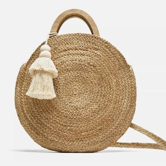 Zara Round Raffia Straw Basket Bag with Tassel Detail Women s Fashion Bags Wallets Beach Bags on Carousell