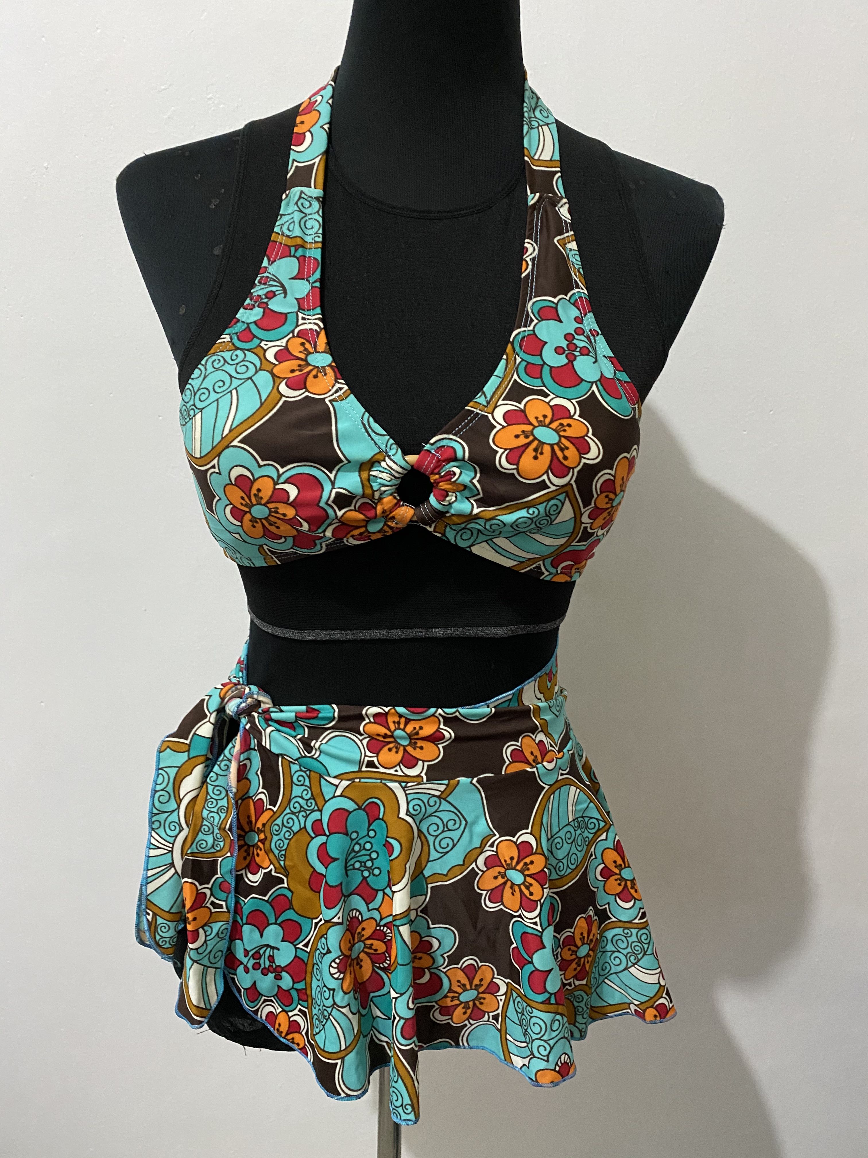 3 piece flower bikini with skirt, Women's Fashion, Swimwear, Bikinis & Swimsuits on Carousell