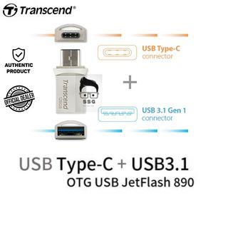 64gb Transcend OTG JetFlash 890 Dual USB / Type-C 3.1 Gen 1 Flash Drive with Local Warranty