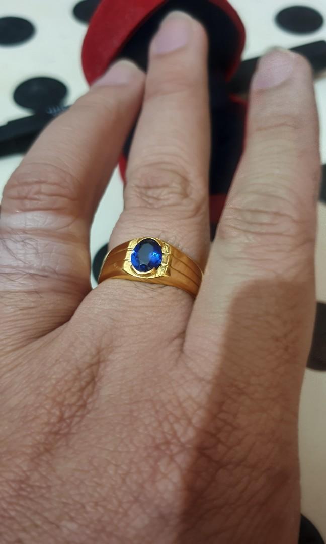 916 gold blue stone ring 8.10g sz 23 Women s Fashion Jewelry
