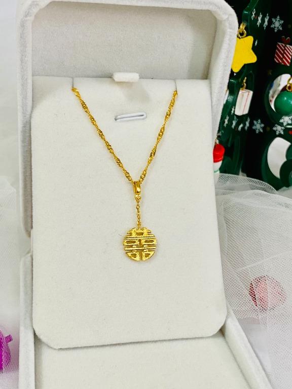 999 24K Gold Double Happiness Wedding Pendant D579 D580
