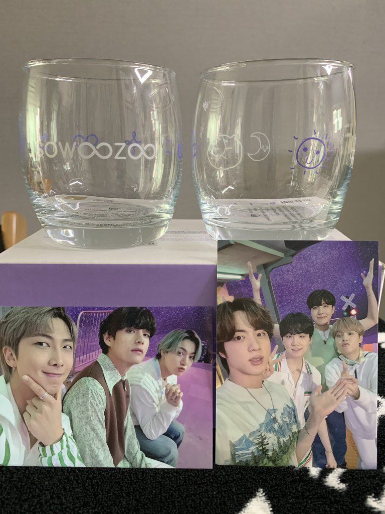 BTS SOWOOZOO Glass Set + Photocards, Hobbies & Toys, Memorabilia