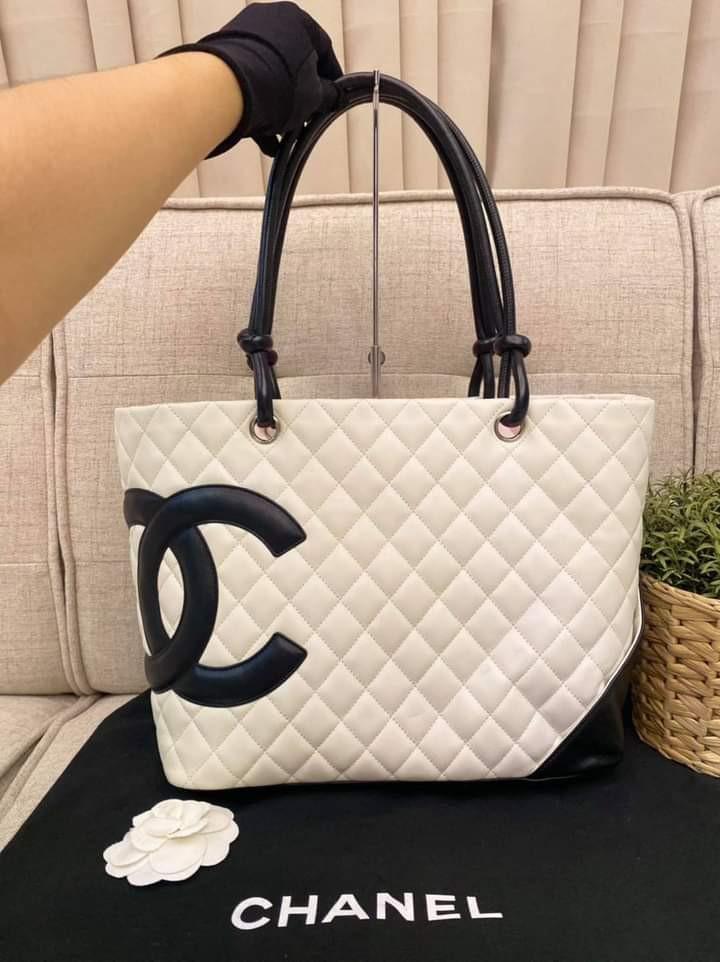 Chanel Cambon MM Tote in Calf Black and White Leather, Luxury, Bags &  Wallets on Carousell