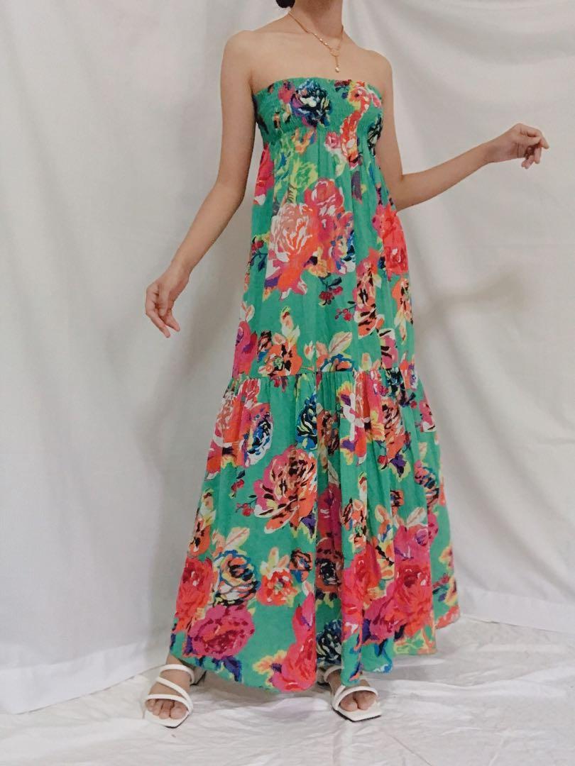Floral tube maxi dress shop