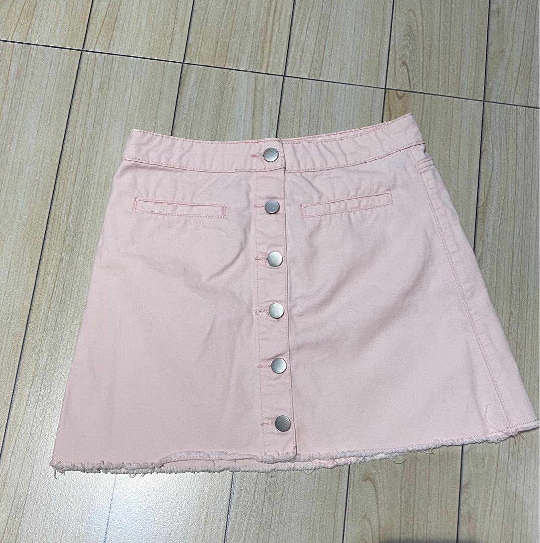 Pink denim top button up skirt