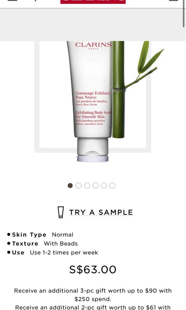 Full sized Clarins exfoliating body scrub, Beauty & Personal Care, Bath