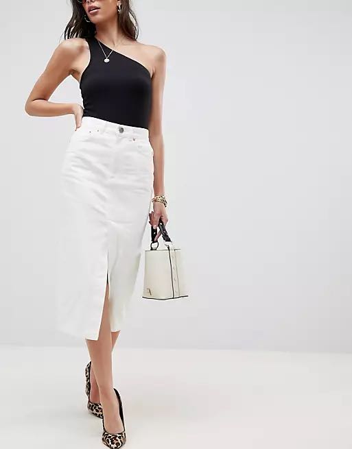 Glassons white denim midi skirt, Women's Fashion, Bottoms, Skirts on ...