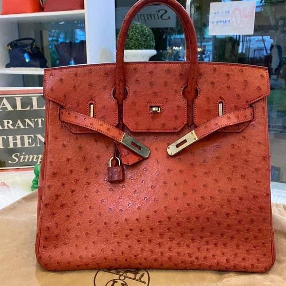 Rare Authentic Hermes Birkin Hac 32 Ostrich Leather Tan Gold Hardware Stamp  G