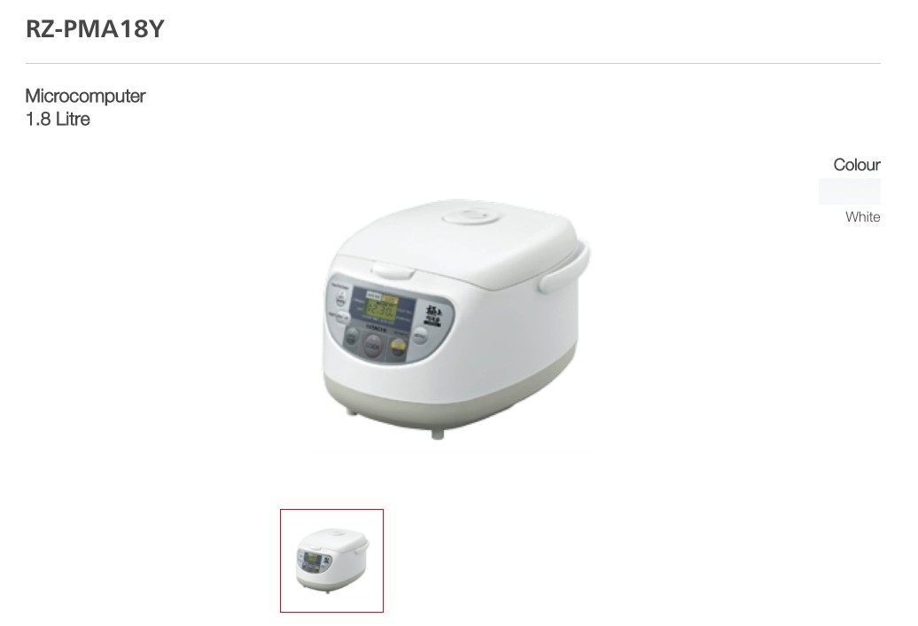 Hitachi Rice Cooker RZPMA18Y 1.8L, TV & Home Appliances, Kitchen
