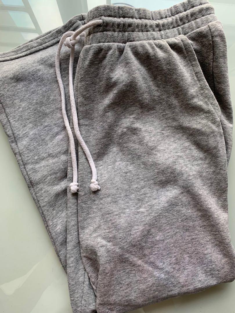 H&M wide sweatpants in grey, Fesyen Wanita, Pakaian Wanita