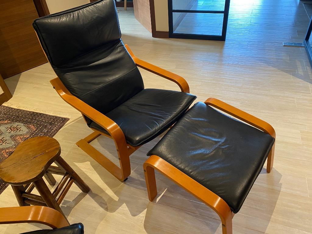 IKEA Black Leather Armchair and Ottoman POANG, 兒童＆孕婦用品, 兒童傢具, 其他兒童傢具