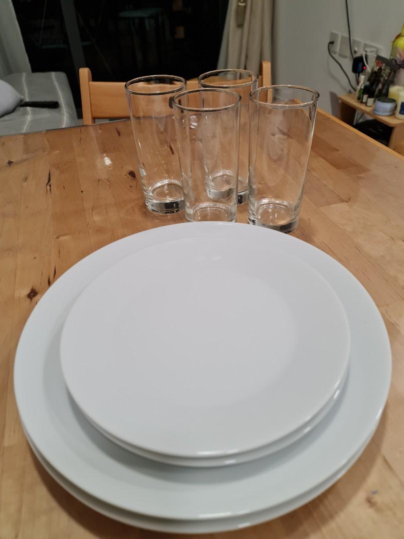 IKEA plates & 4 tall glasses bundle, Furniture & Home Living