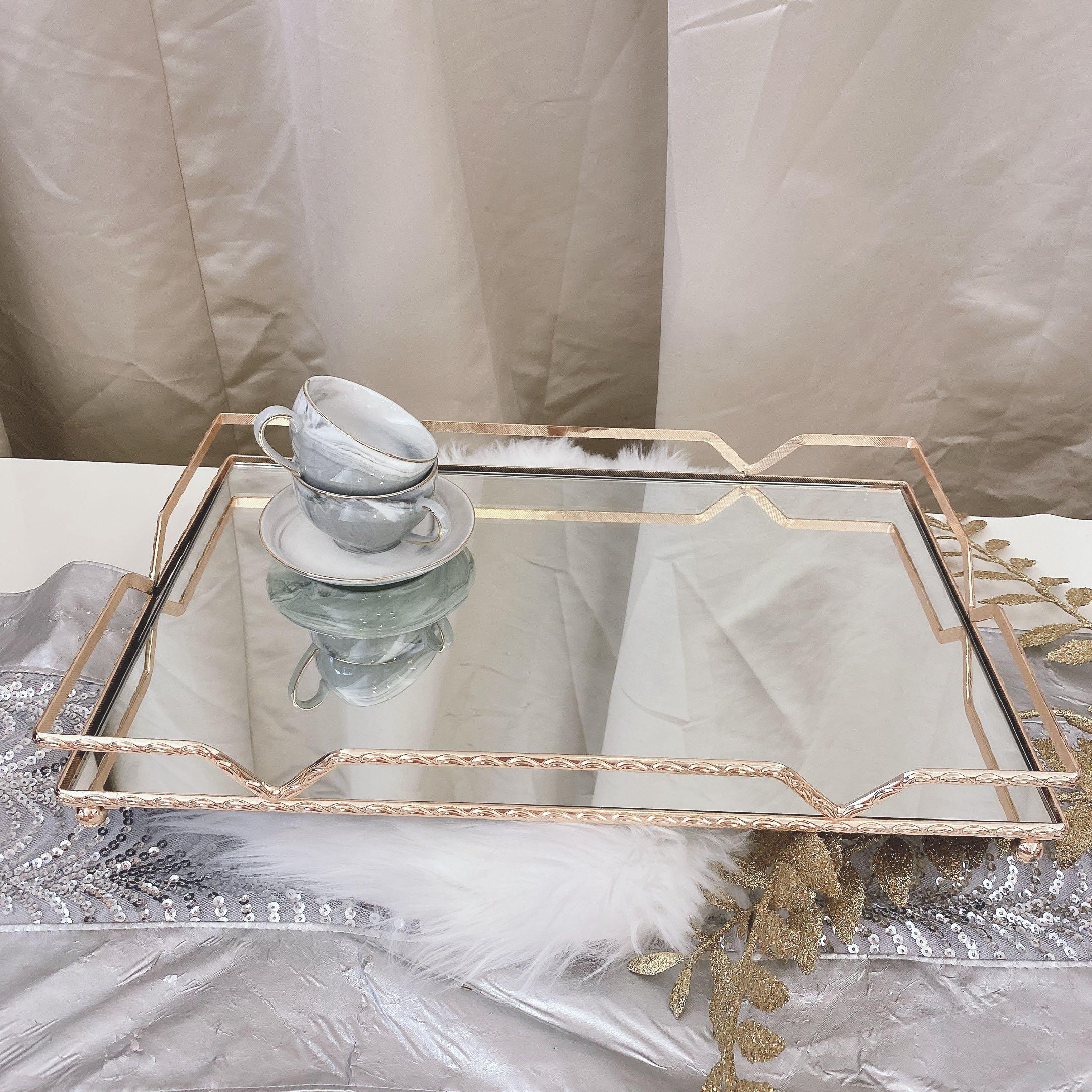 Instock Extra Large 45 X 30 H5 Cm, Large Rose Gold Mirror Tray