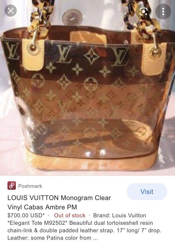 LOUIS VUITTON Monogram Clear Vinyl Cabas Ambre MM Tote Bag #20
