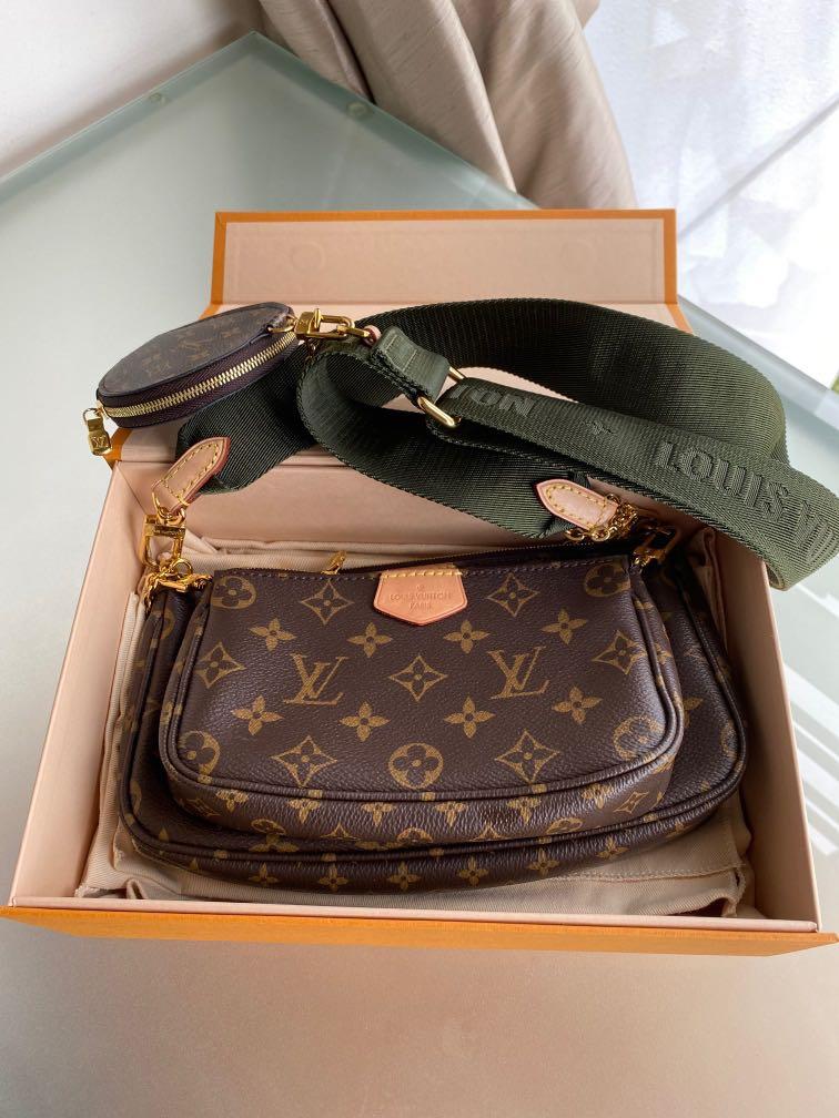 Louis Vuitton Khaki and Brown Monogram Canvas Multi Pochette Accessories Gold Hardware, 2021 (Like New), Brown/Green Womens Handbag