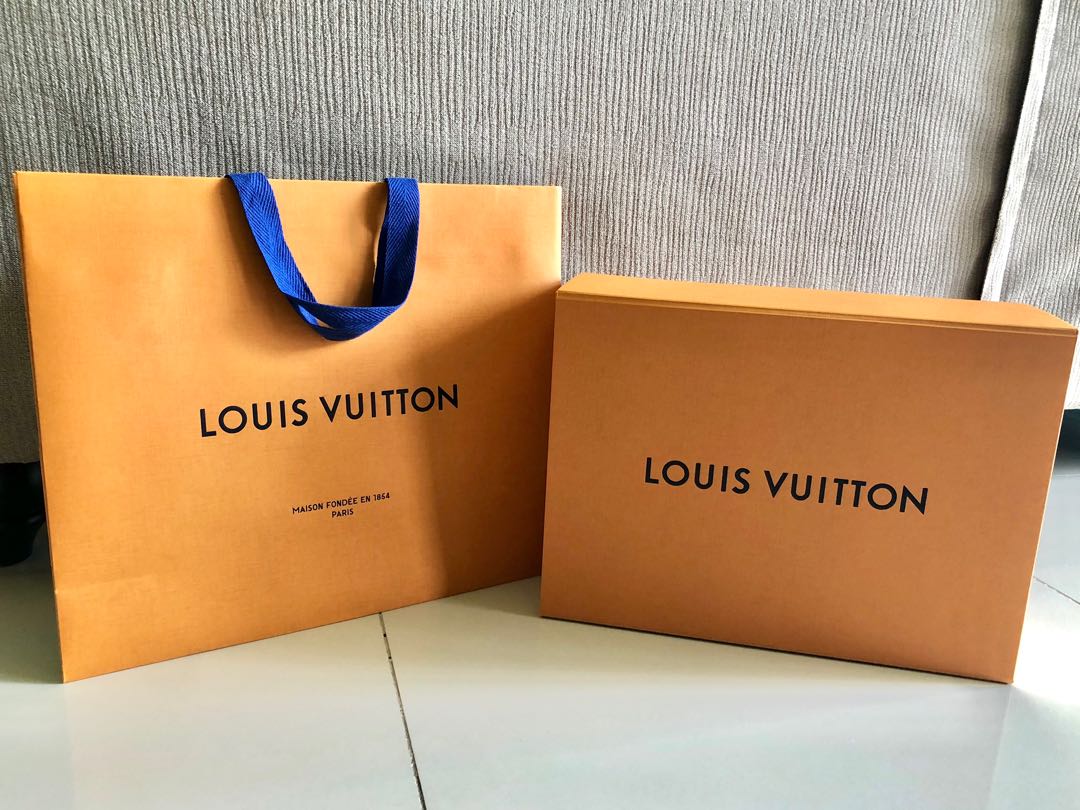 LOUIS VUITTON AUTHENTIC BOX AND PAPERBAG SET (also with ribbon and gift  dedication tag) - IN PERFECT BRAND NEW CONDITION - HARD MAGNETIC BOX (LV),  Luxury, Bags & Wallets on Carousell