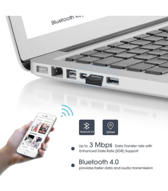 Mpow Bluetooth 4.0/5.0 USB Dongle Adapter, Bluetooth Transmitter Receiver  Supports Windows 10, 8, 7, Vista XP 32/64 Bit Laptop PC for Bluetooth  Speaker, Headset, Keyboard, Mouse and More, Plug and Play, Computers