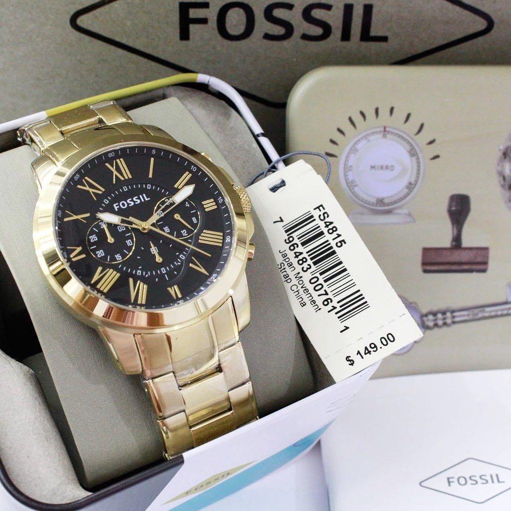 Fossil Grant Chronograph Black Dial Gold Steel Strap Watch for Men - FS4815