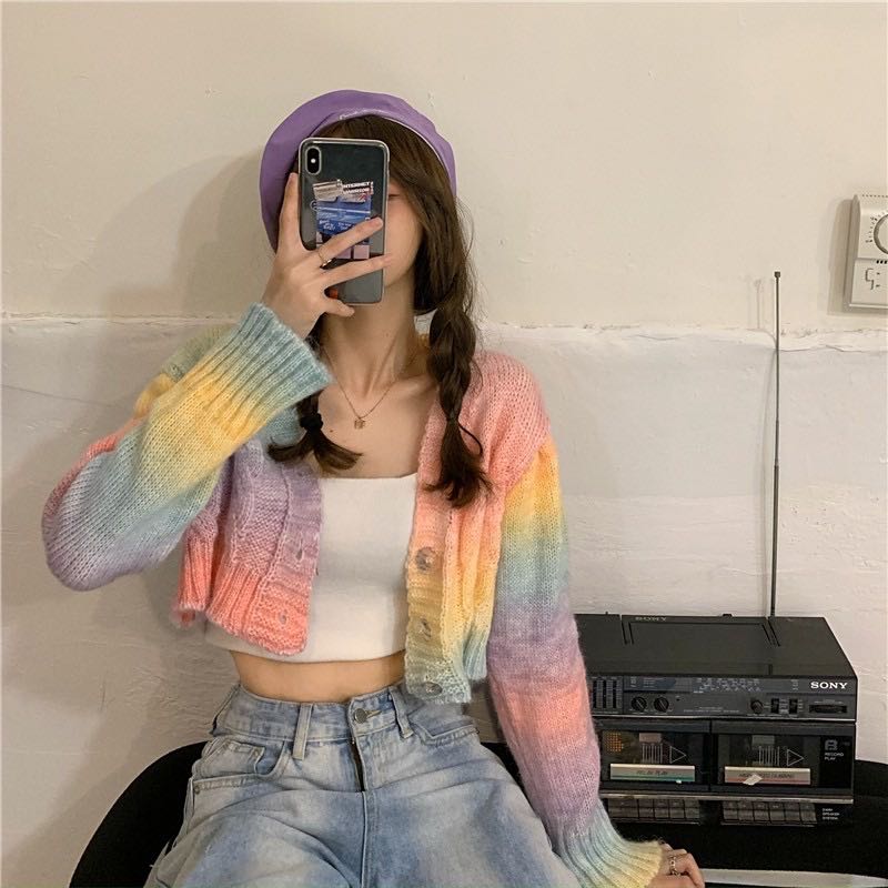 Rainbow crop top sweater sale