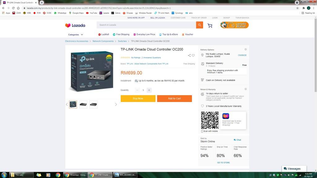 Tp-Link Cloud Controller (Category: Networking) located in Petaling Jaya. Submitted by jeffevan (Listing ID 1093740694, Image 1). Description: Tp-Link Cloud Controller Under warranty.