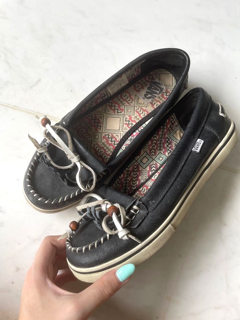 Vans black and white tribal beads boat shoes flats Women s