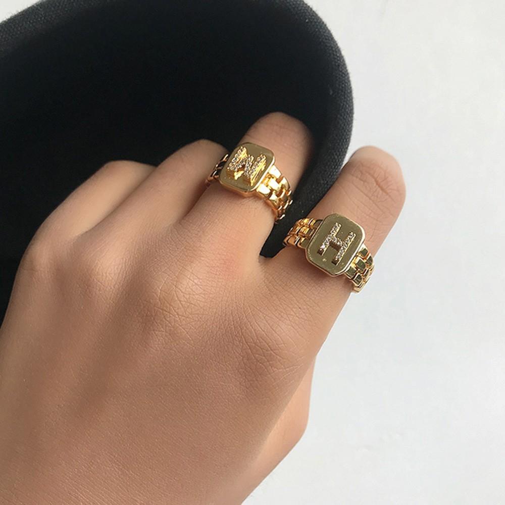 Vintage Diamond Letter Chain Ring, Women's Fashion, Jewelry ...