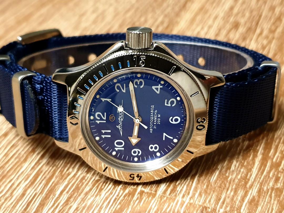 Vostok Amphibia Automatic Self winding Field Watch Blue Dial. 200M