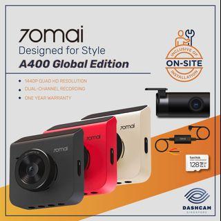 70mai A400 Dashcam [Global Edition] | Xiaomi QHD Dual-Channel Car Camera | Available in Red, Ivory & Grey [Car Camera Installation Inclusive]