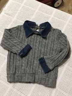 正韓麻花編織拼接丹寧毛衣
