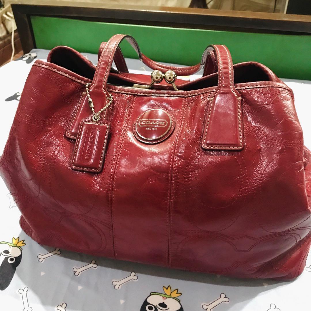 Coach red patent leather bag top