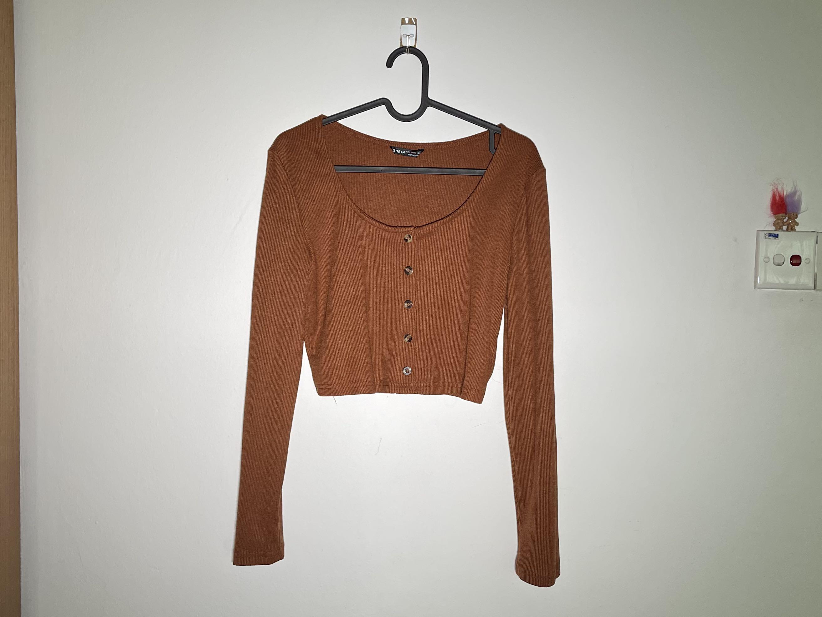 Light brown long sleeve crop top Clearance