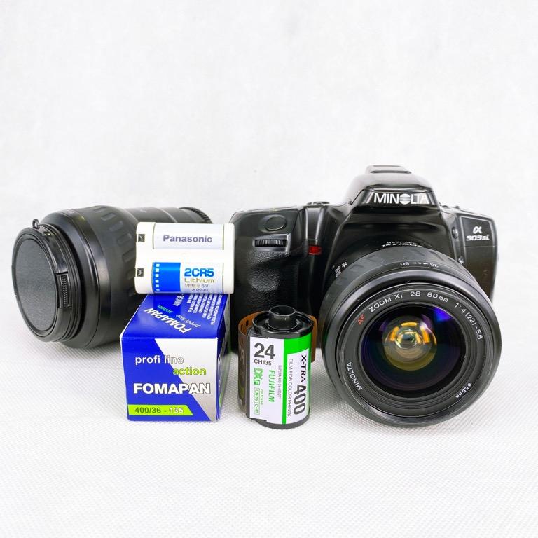 BUNDLE] Minolta Alpha 303si Film SLR with Minolta Zoom Xi 28-80mm F4-5.6  and Zoom Xi 80-200mm F4.5-5.6 Lens, Photography, Cameras on Carousell