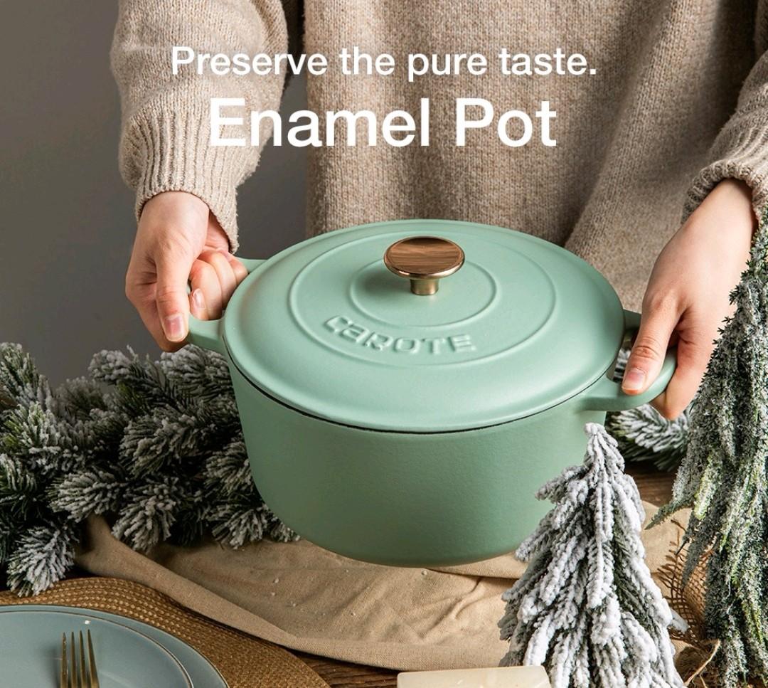 Carote Fancy Green Cast Iron Casserole, Suits For All Stoves including Ovens  Enamel Casserole Pot, Multi-function Pot