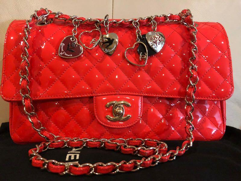 Chanel charms flap bag red patent single flap, Luxury, Bags & Wallets on  Carousell