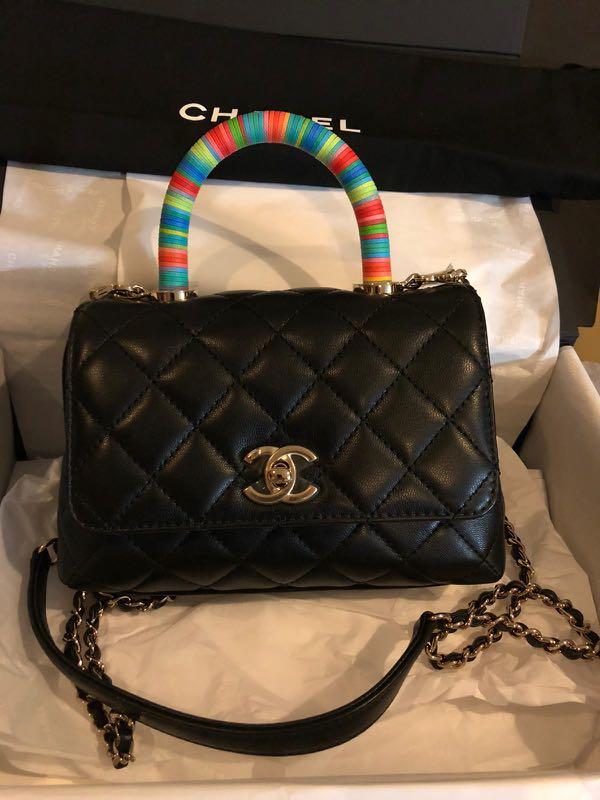 Chanel Quilted Mini Rainbow Coco Handle Bag Lambskin Black Gold