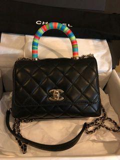 Chanel Coco Handle Bag Quilted Caviar Extra Mini Iridescent Blue Rainbow HW