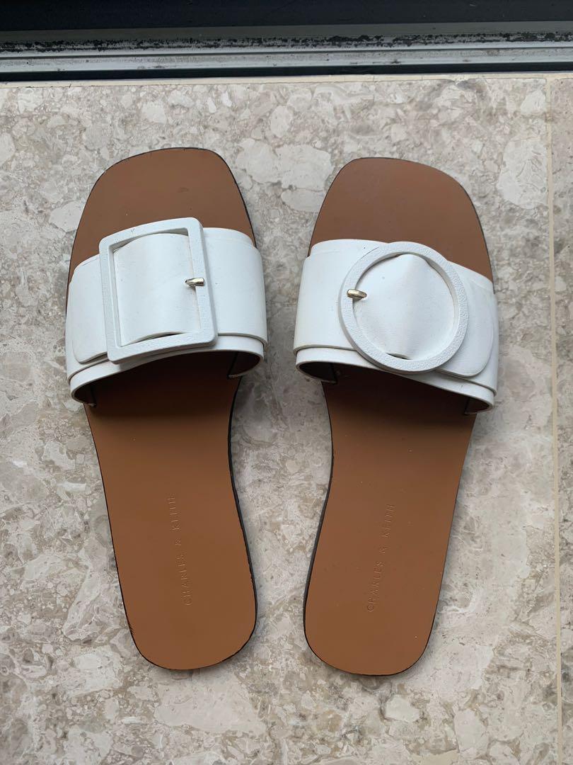 Charles and Keith White Sliders Sandals