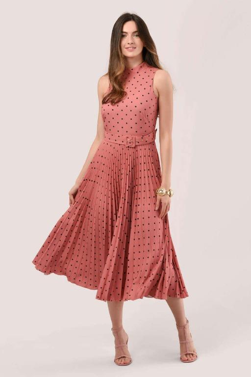 CLOSET GOLD ROSE POLKA DOT PLEATED MIDI DRESS Women s Fashion