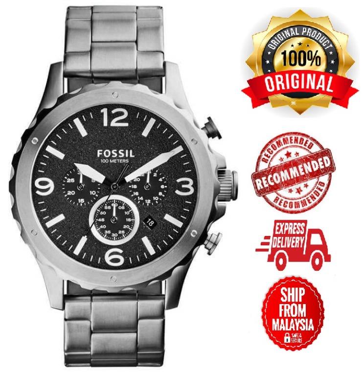 Fossil Men s JR1353 Nate Chronograph Stainless Steel Watch Silver Black