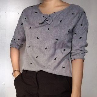 Gray bow tie blouse